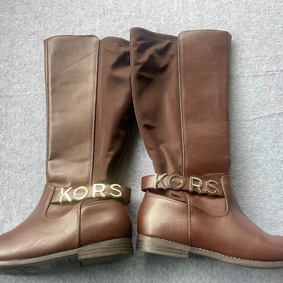 Michael Michael Kors “Emma Manon” Brown Riding Boots – Gold KORS Logo, Women’s 4 - Picture 2 of 10
